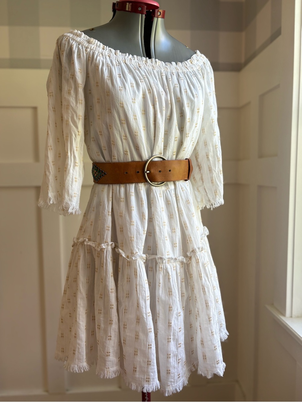 Vineyard Vines Ivory Off-Shoulder Tiered Mini Dress Small